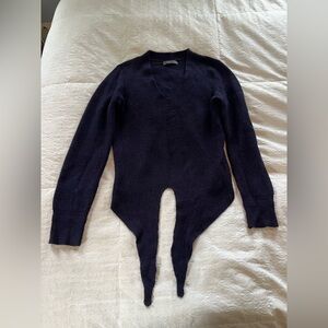 Chic Anthropologie Navy V-Neck Women's Sweater with tie at the bottom size small